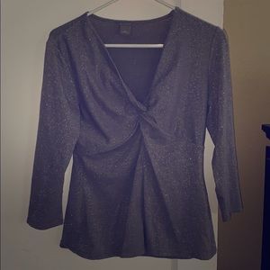 Ann Taylor Sparkly Silver V-neck Top